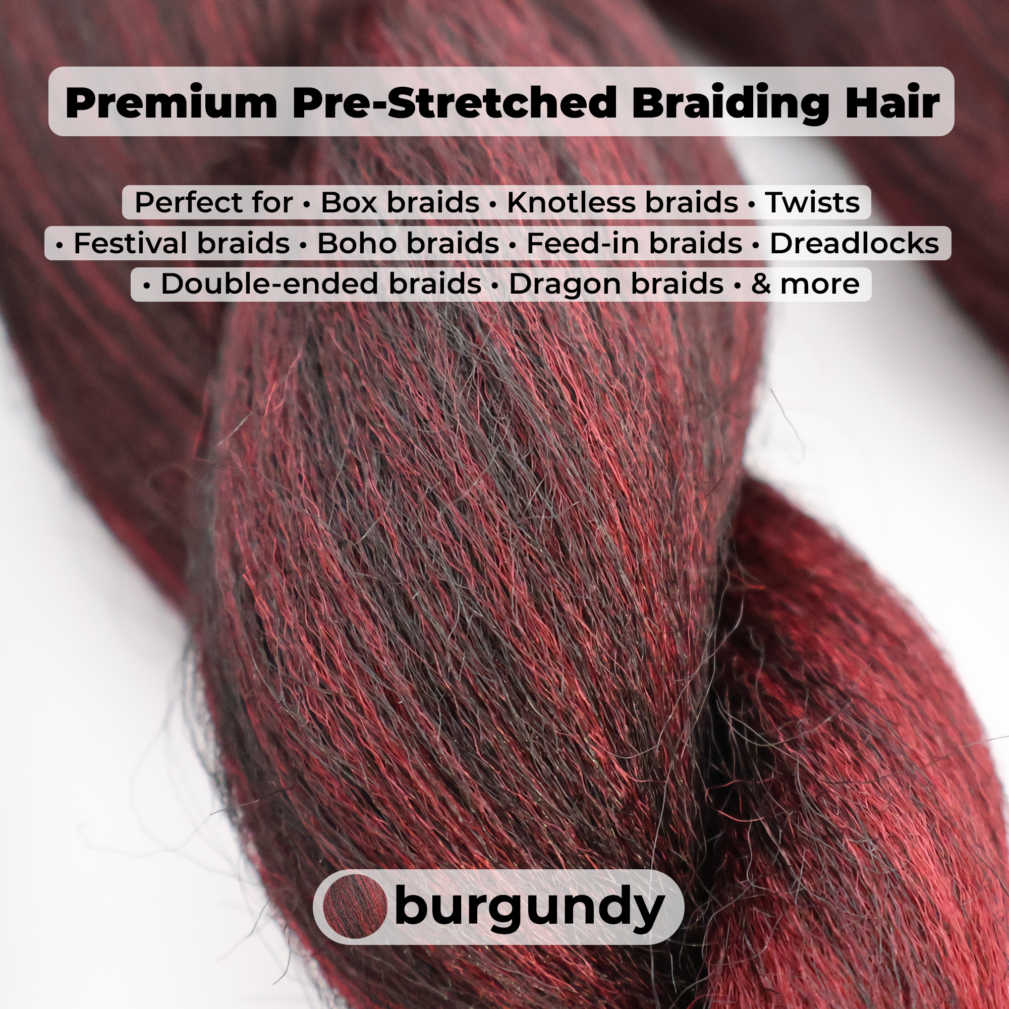 Burgundy Pre-Stretched Braiding Hair, 28 in (10.5 oz) — alternate view