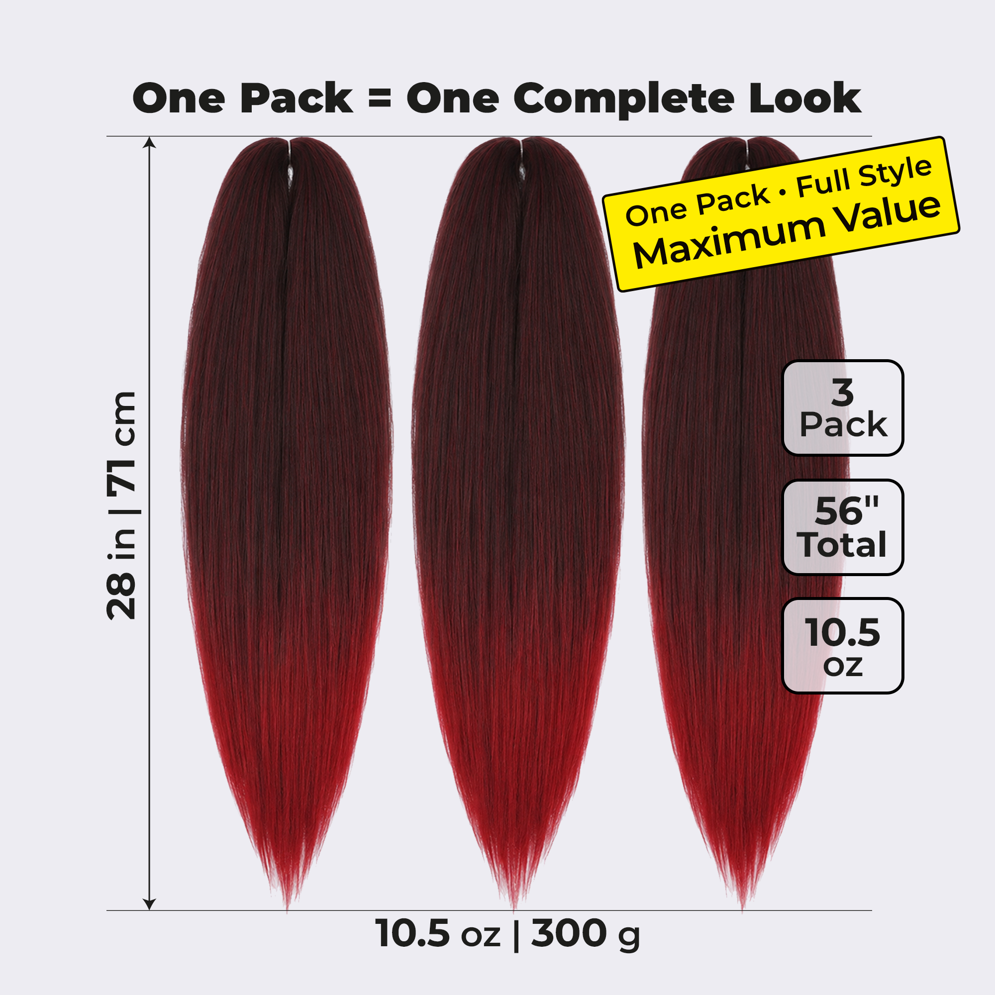 Burgundy Pre-Stretched Braiding Hair, 28 in (10.5 oz) — styled look