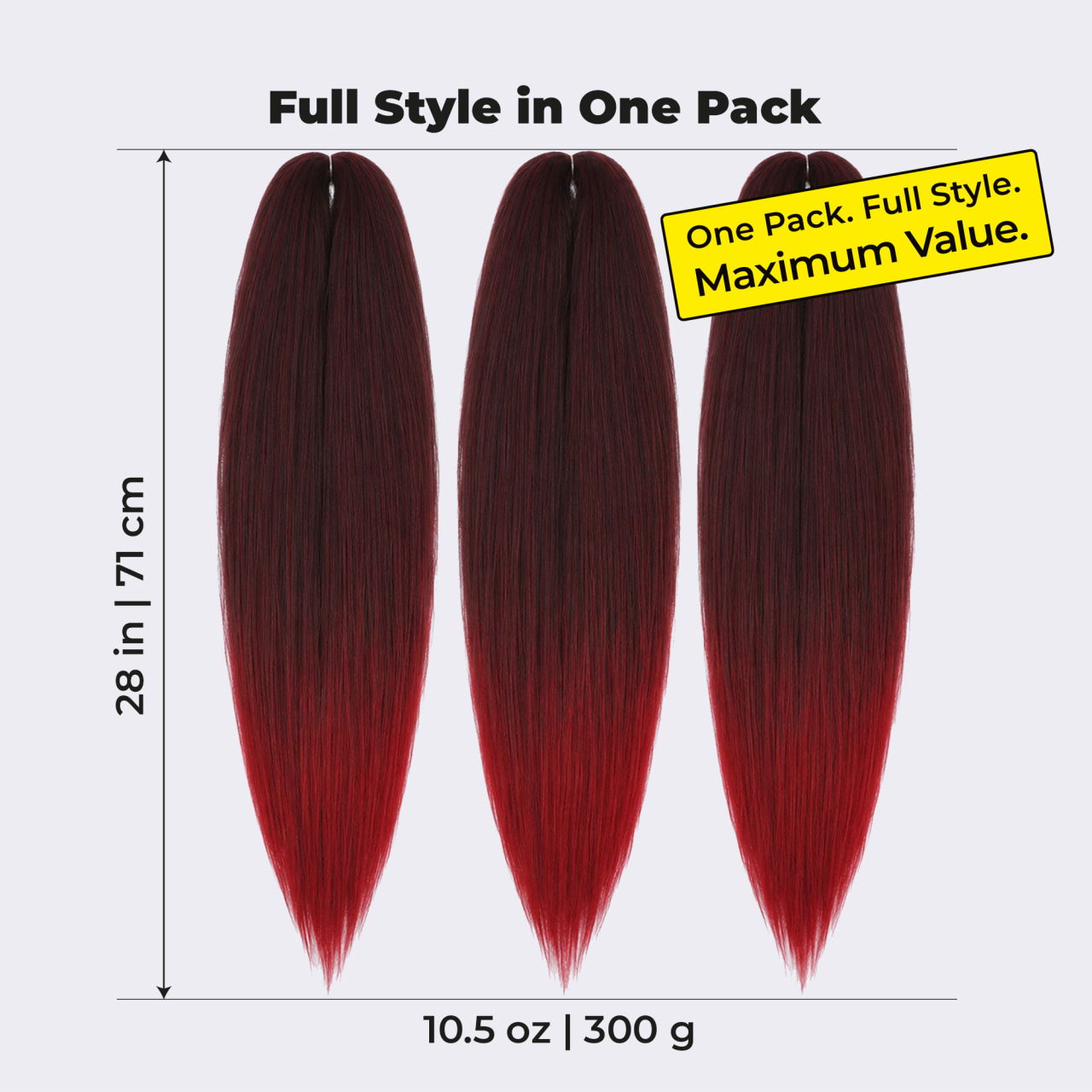 Premium Burgundy Pre-Stretched Braiding Hair, 28 in (10.5 oz) — in use