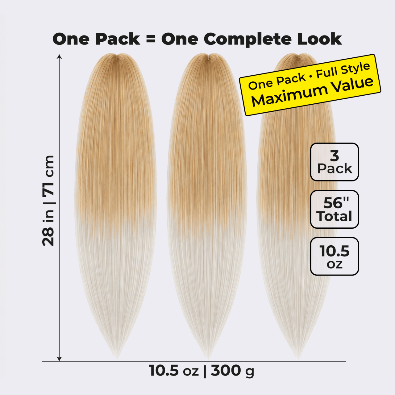 Ombre Blonde Pre-Stretched Braiding Hair, 28 in (10.5 oz) — styled look