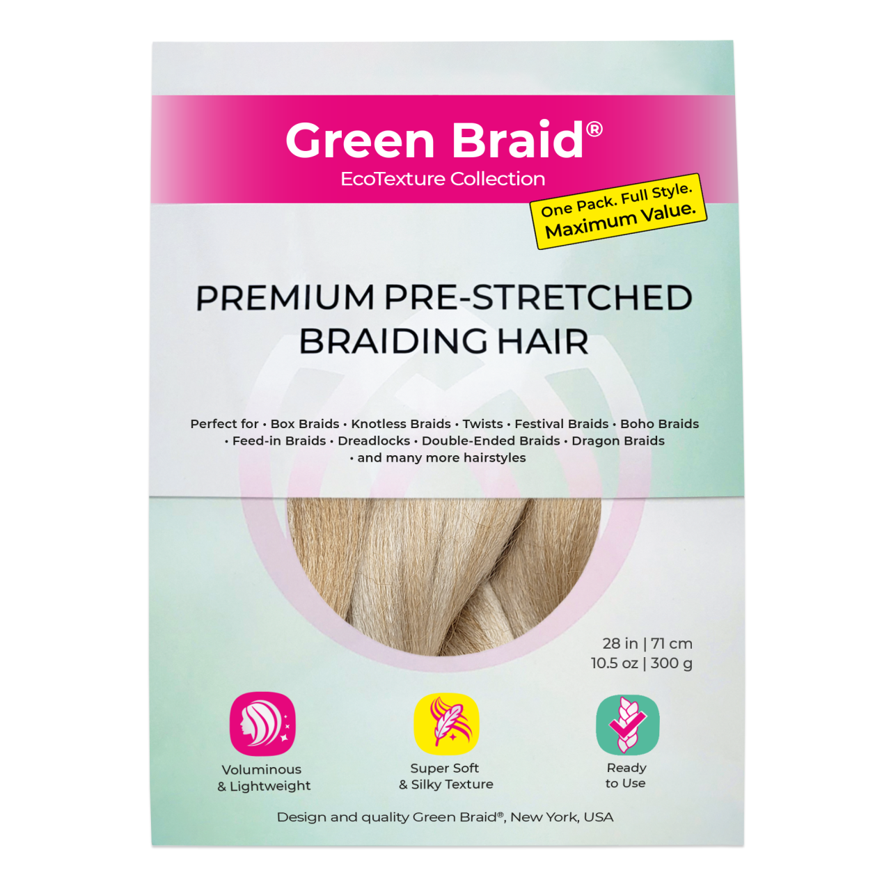 Ombre Blonde Pre-Stretched Braiding Hair, 28 in (10.5 oz)