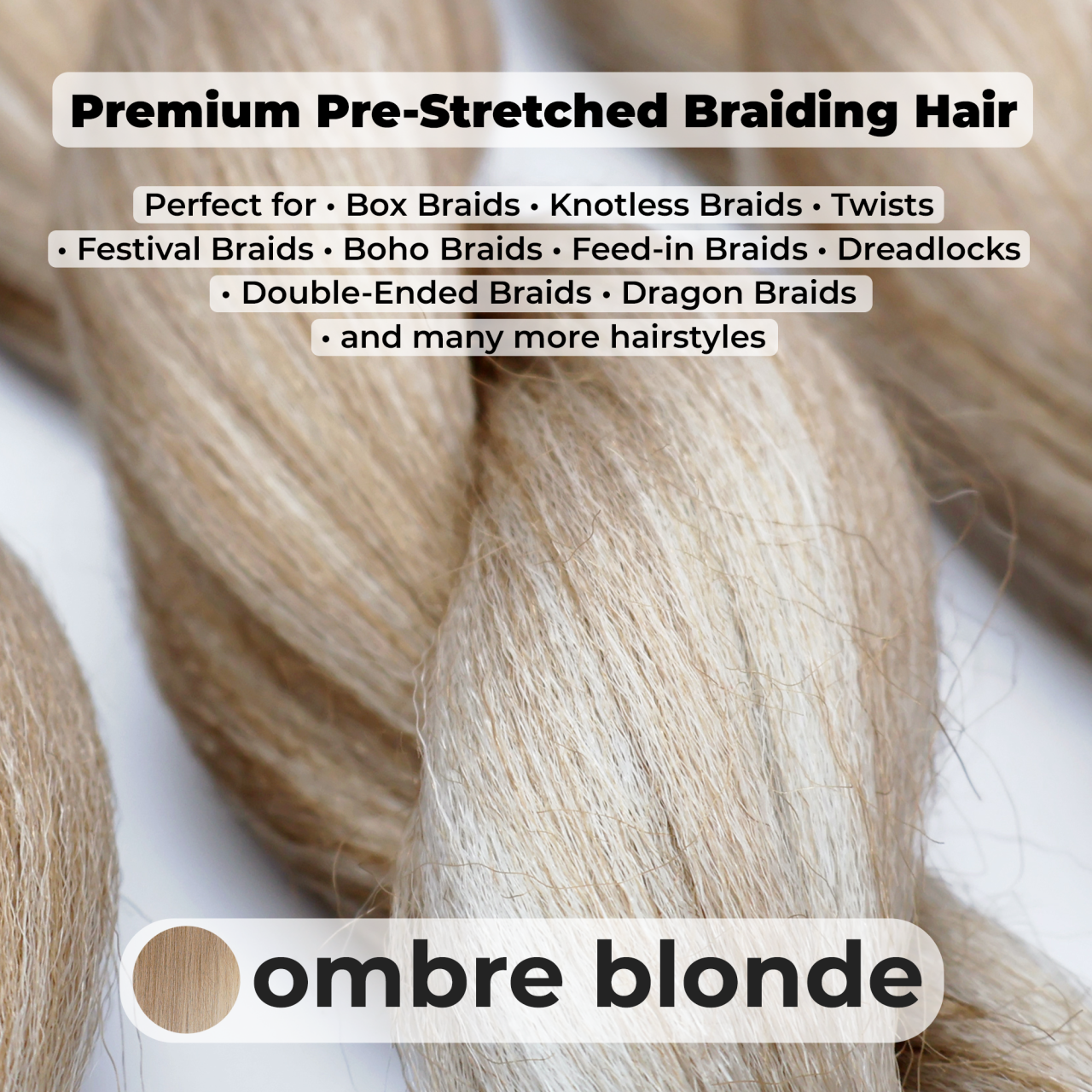Premium Ombre Blonde Pre-Stretched Braiding Hair, 28 in (10.5 oz) — styled look