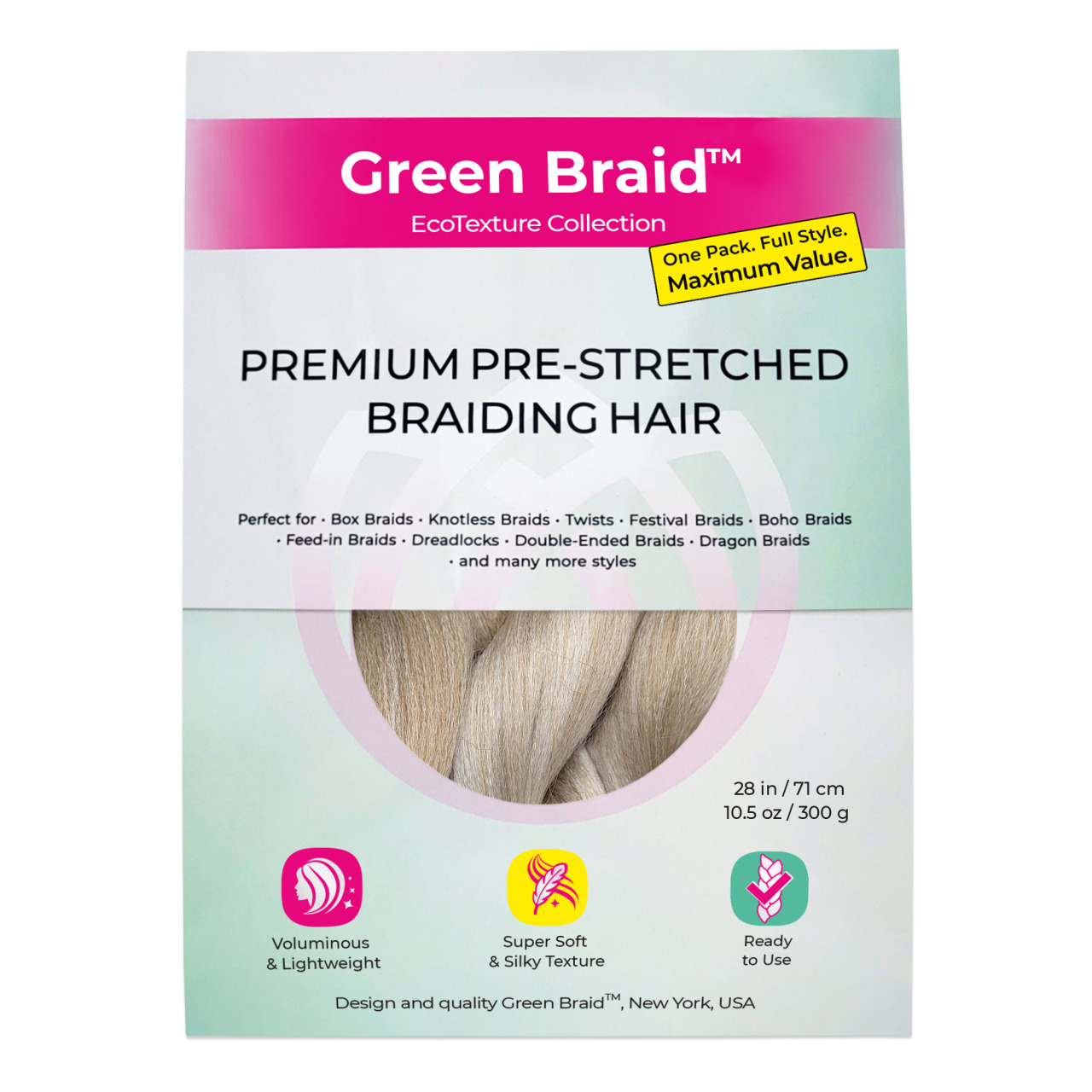 Premium Pre-Stretched Braiding Hair, Ombre Blonde, 28 in, 10.5 oz