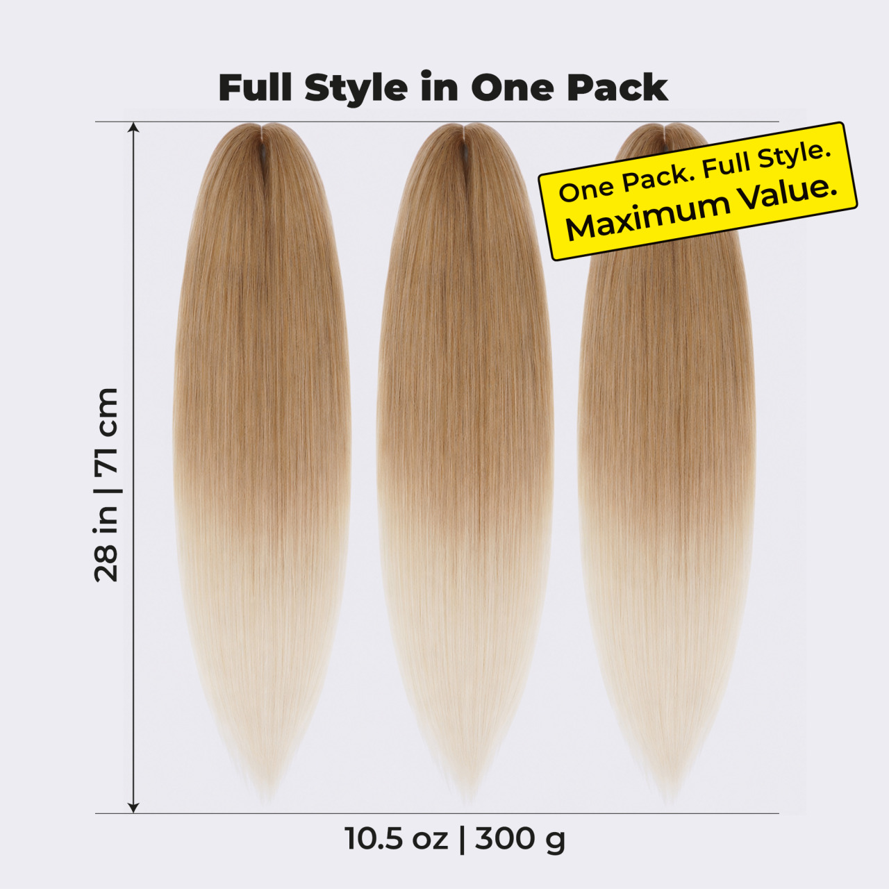 Premium Ombre Blonde Pre-Stretched Braiding Hair, 28 in (10.5 oz) — in use