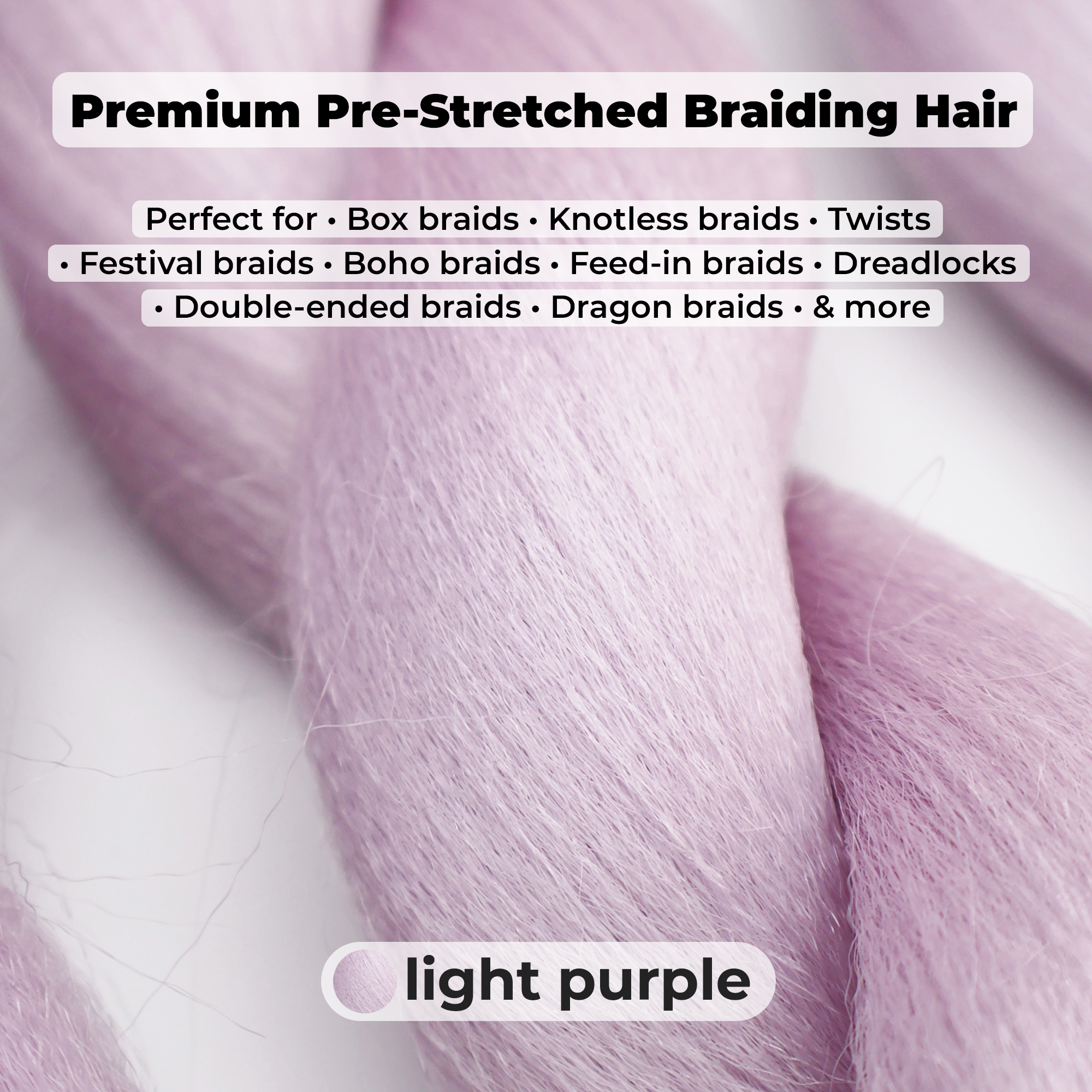Light Purple Pre-Stretched Braiding Hair, 28 in (10.5 oz) — alternate view