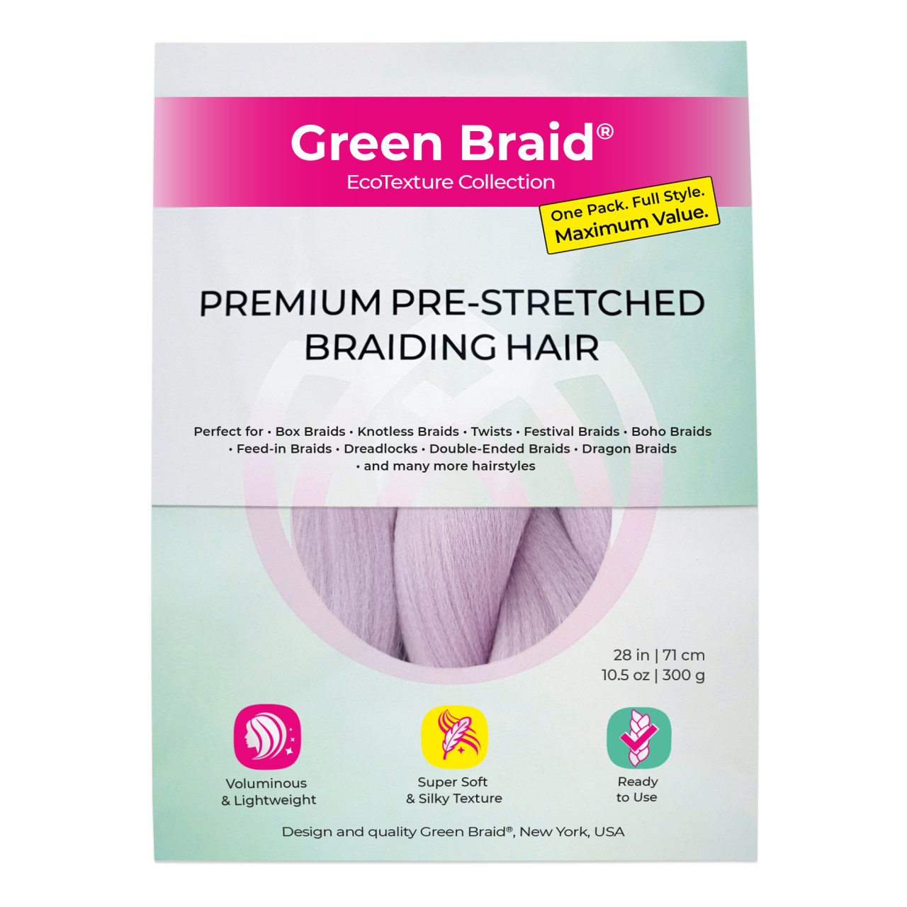 Light Purple Pre-Stretched Braiding Hair, 28 in (10.5 oz)