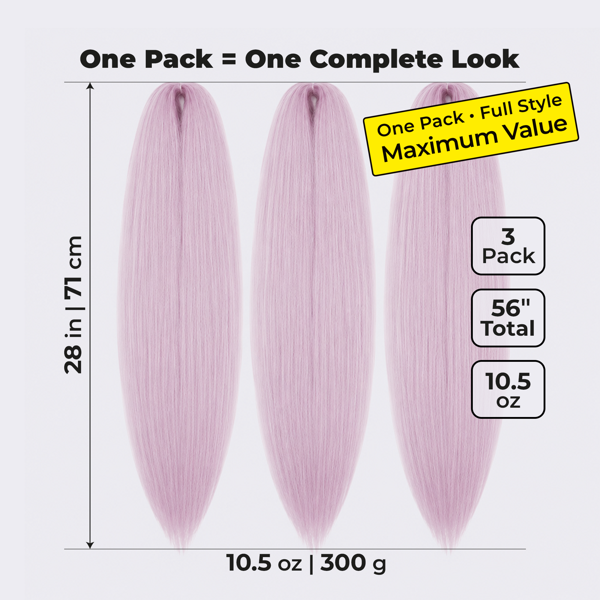 Light Purple Pre-Stretched Braiding Hair, 28 in (10.5 oz) — styled look
