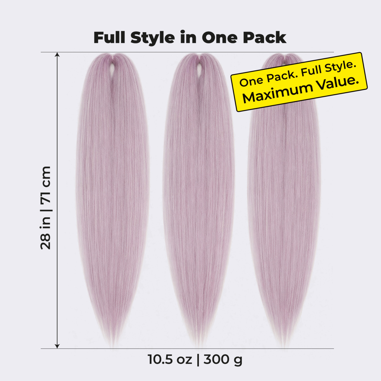 Premium Light Purple Pre-Stretched Braiding Hair, 28 in (10.5 oz) — in use